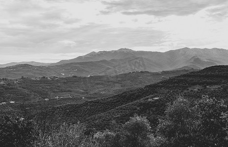 利古里亚腹地的风景，黑白摄影