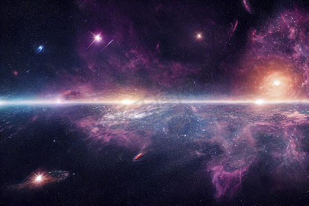 无尽的宇宙，外太空有恒星和星系。