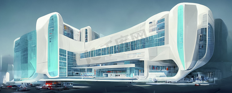 未来派医院插图。