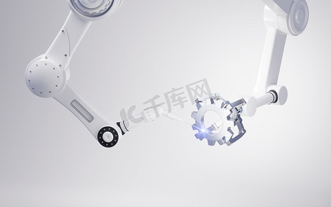 机械臂焊接摄影照片_机械臂有白色背景，3D 渲染。