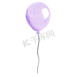 孤立在白色背景上的水彩紫色气球