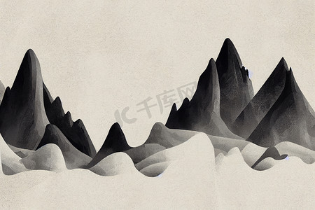 山脉，岩石山峰，抽象简约风格，一笔画
