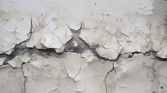 破裂的墙壁上有一个黑洞和裂缝。