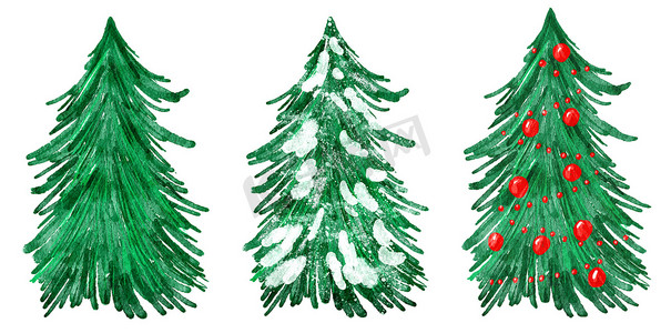 水彩手绘圣诞树插图。