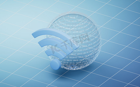 无线网络技术与 wifi 标志，3D 渲染。