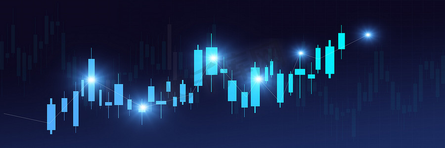 股票市场商业蜡烛棒图投资交易在蓝色背景。