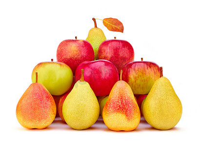 水果梨、苹果有机新鲜金字塔。收获