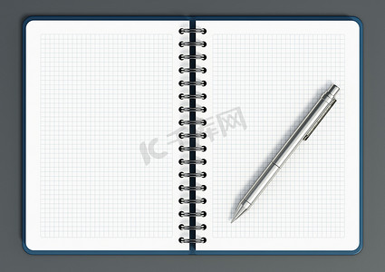带空白页和圆珠笔的螺旋记事本。 