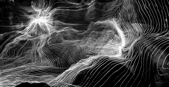 连接网络点和深色背景的数字编织线的抽象波