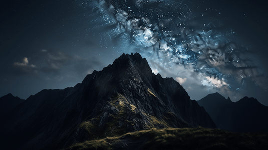 星空夜晚景色风景星夜下的山崖