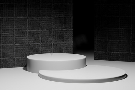 讲台舞台展示柜的 3D 渲染插图，用于以最小设计进行产品植入。