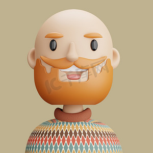 大胡子卡通摄影照片_微笑的大胡子男人的 3D 卡通头像
