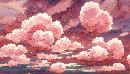 天空中粉红色美丽的云彩动漫风格