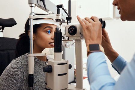 使用检眼镜和验光行业的验光师或配镜师进行眼睛测试、检查或筛查。
