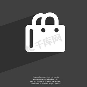 购物袋图标符号平面现代网页设计，带有长阴影和文本空间。