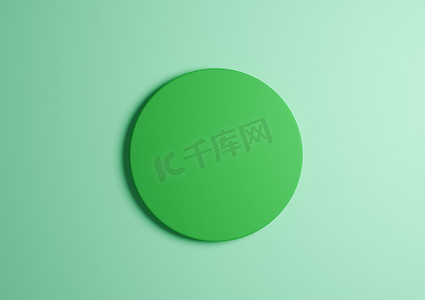 亮绿色圆形讲台或站顶视图平躺产品的 3D 插图显示最小、简单的光线、柔和的绿松石背景，带有文本复制空间