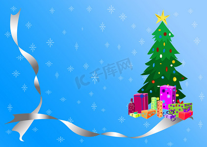 圣诞树和蓝色银色边框