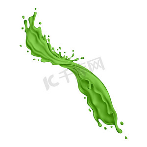 白色背景上的绿色液体飞溅