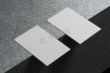 个人名片设计摄影照片_白色水平名片纸样机模板，带有空白空间盖，用于在大理石地板背景上插入公司徽标或个人身份。