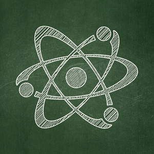 科学概念：黑板背景上的分子