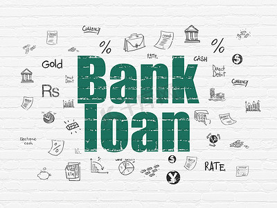 银行贷款摄影照片_金钱概念：墙壁背景上的银行贷款