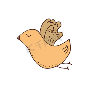 白色背景上一只棕色可爱鸟的手绘矢量插图。