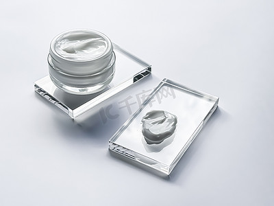面霜保湿罐和玻璃产品样品、美容护肤、化妆品科学