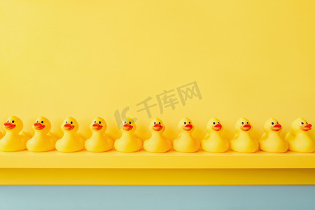 黄色橡皮鸭在线玩具设计黄色概念团队一起工作。