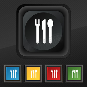 叉子、刀子、勺子图标符号。