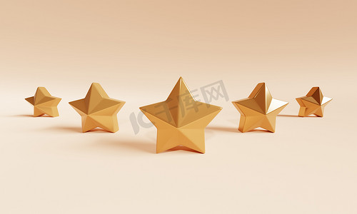 五颗金色星星反馈橙色背景上的排名投票。