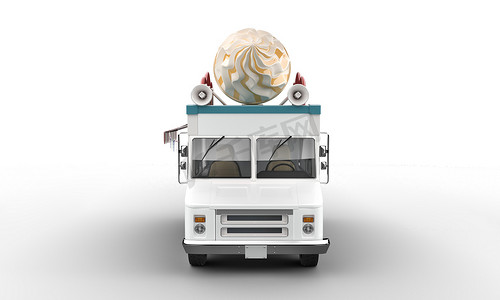 冰淇淋车摄影照片_白色背景上冰淇淋车的 3D 渲染