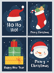 一套圣诞节和新年假期的明信片。