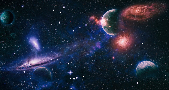 行星、恒星和星系的太空场景。