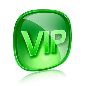 VIP 图标绿色玻璃，隔离在白色背景。