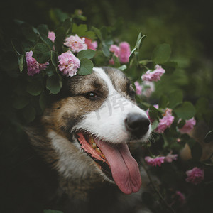 玫瑰花园里的混种狗