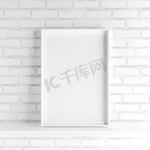 白色画框画框摄影照片_站在白漆砖墙上的简约肖像画框