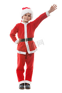 圣诞老人帽子摄影照片_男孩打扮成圣诞老人