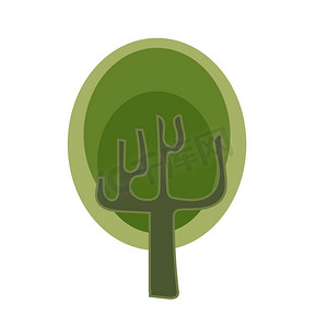 夏季绿叶冠树的图标，卡通矢量