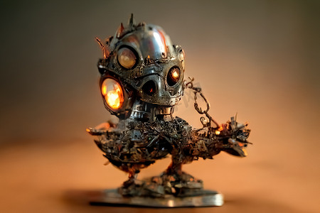 金属雕像摄影照片_由废料制成的金属雕像，3D 插图