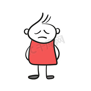 矢量冰饮摄影照片_带有悲伤情绪的简单非性别卡通人的绘制插图