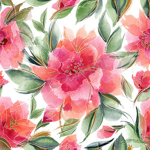 粉红色无缝花纹与芬芳的玫瑰花