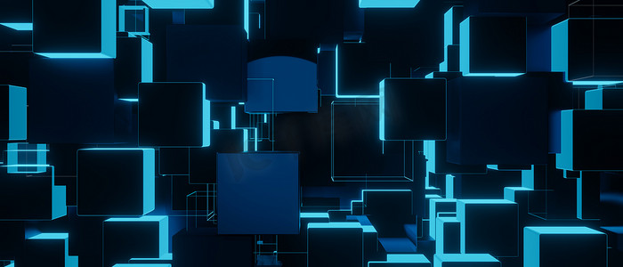 深海军蓝色几何抽象背景与正方形背景 3d 渲染