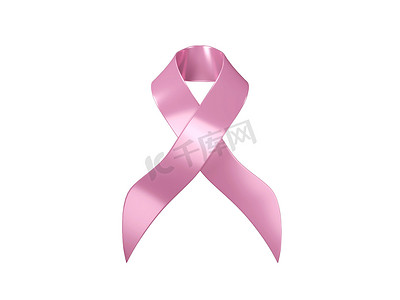 现实的粉红丝带乳腺癌意识符号 3D 渲染隔离在白色背景。