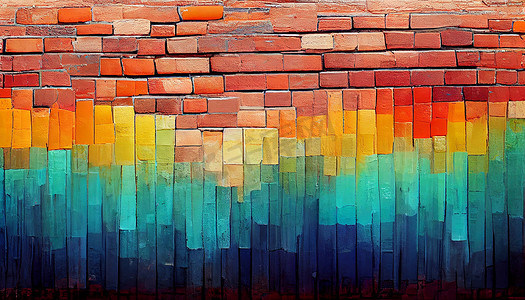 多色砖墙纹理抽象砖背景的 3D 渲染。