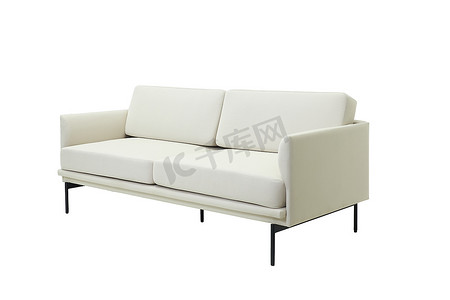 现代布艺沙发，金属腿隔离在白色背景，侧视图