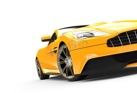 在白色背景上隔离的黄色跑车：3D 渲染