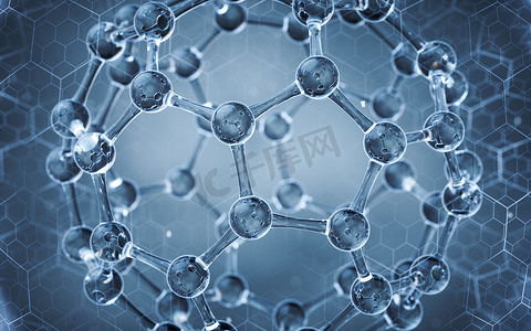 化合物摄影照片_具有六边形图案的分子球体，3D 渲染。