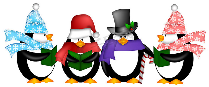 企鹅唱圣诞颂歌卡通剪贴画