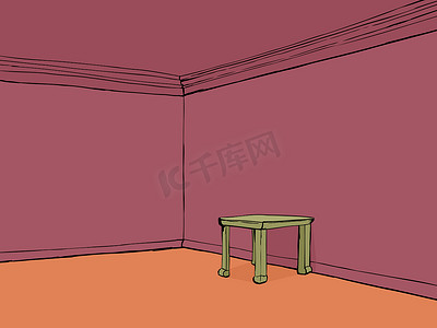 手绘桌子背景摄影照片_带桌子的红色房间