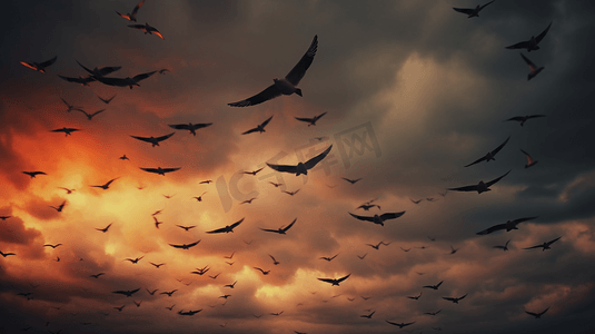 阴云密布中的鸟群